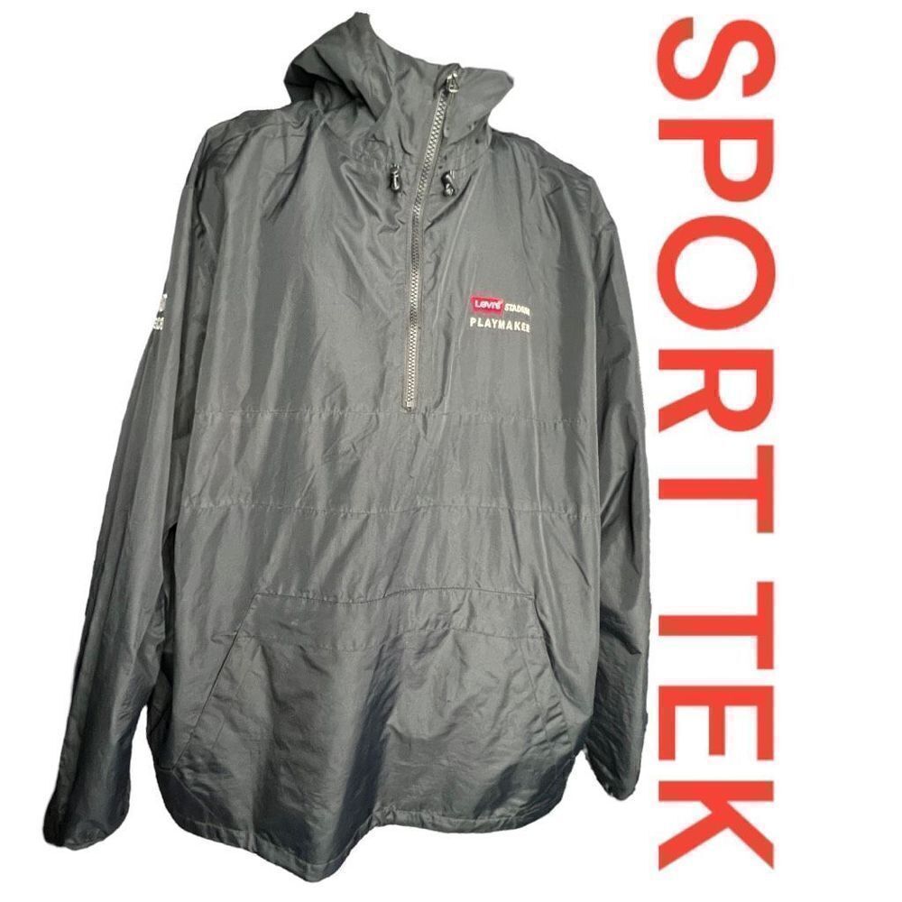 Sport-Tek Mens Half Zip Hooded Long Sleeve Windbreaker Jacket Gray 3XL Stadium